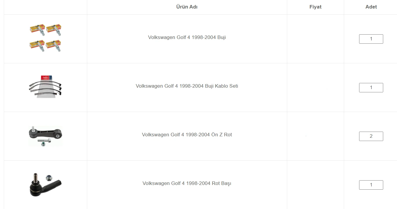 Ignition and front suspension parts order (Part 1).