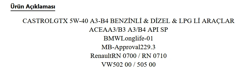 Engine oil technical approval.