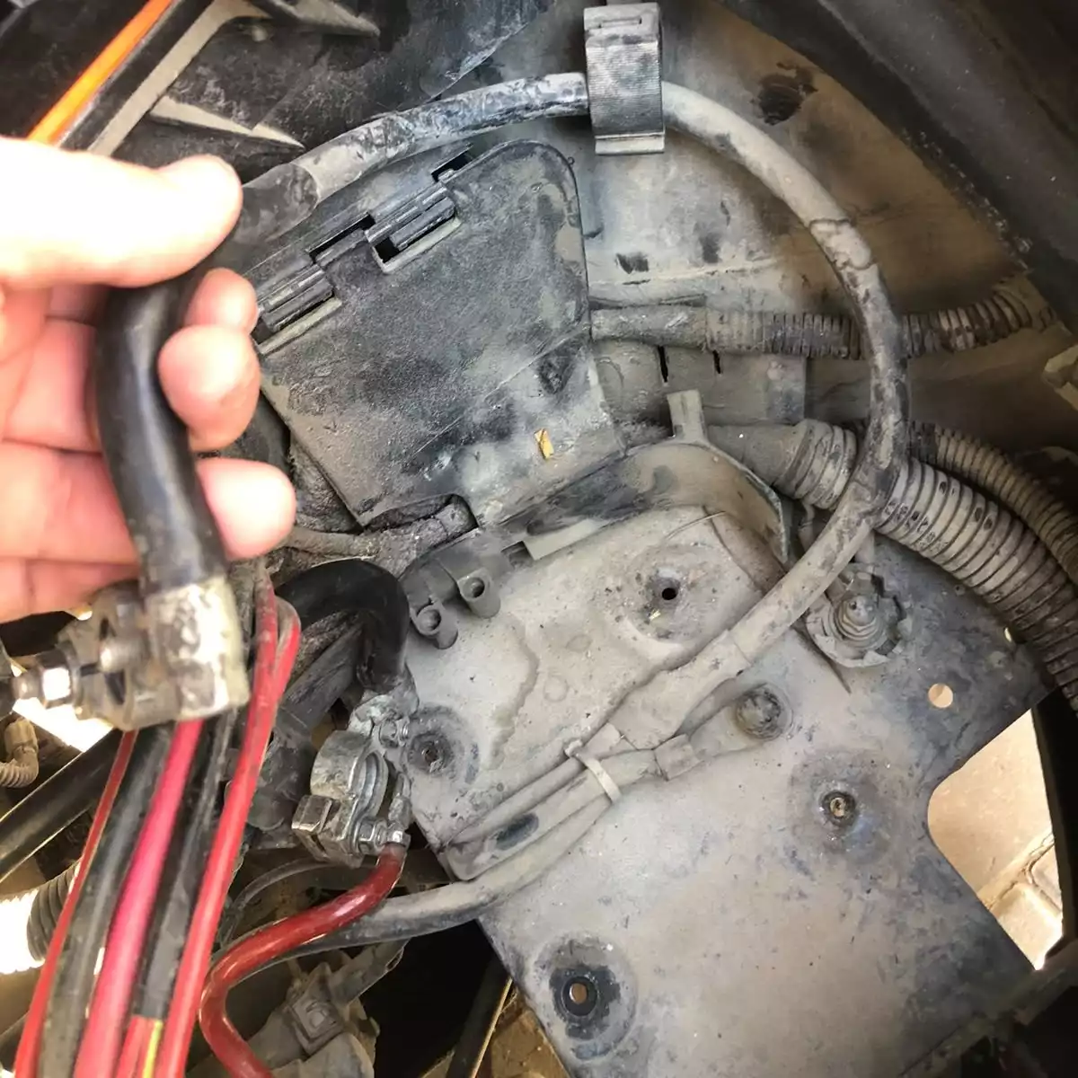 Battery tray and main wiring.